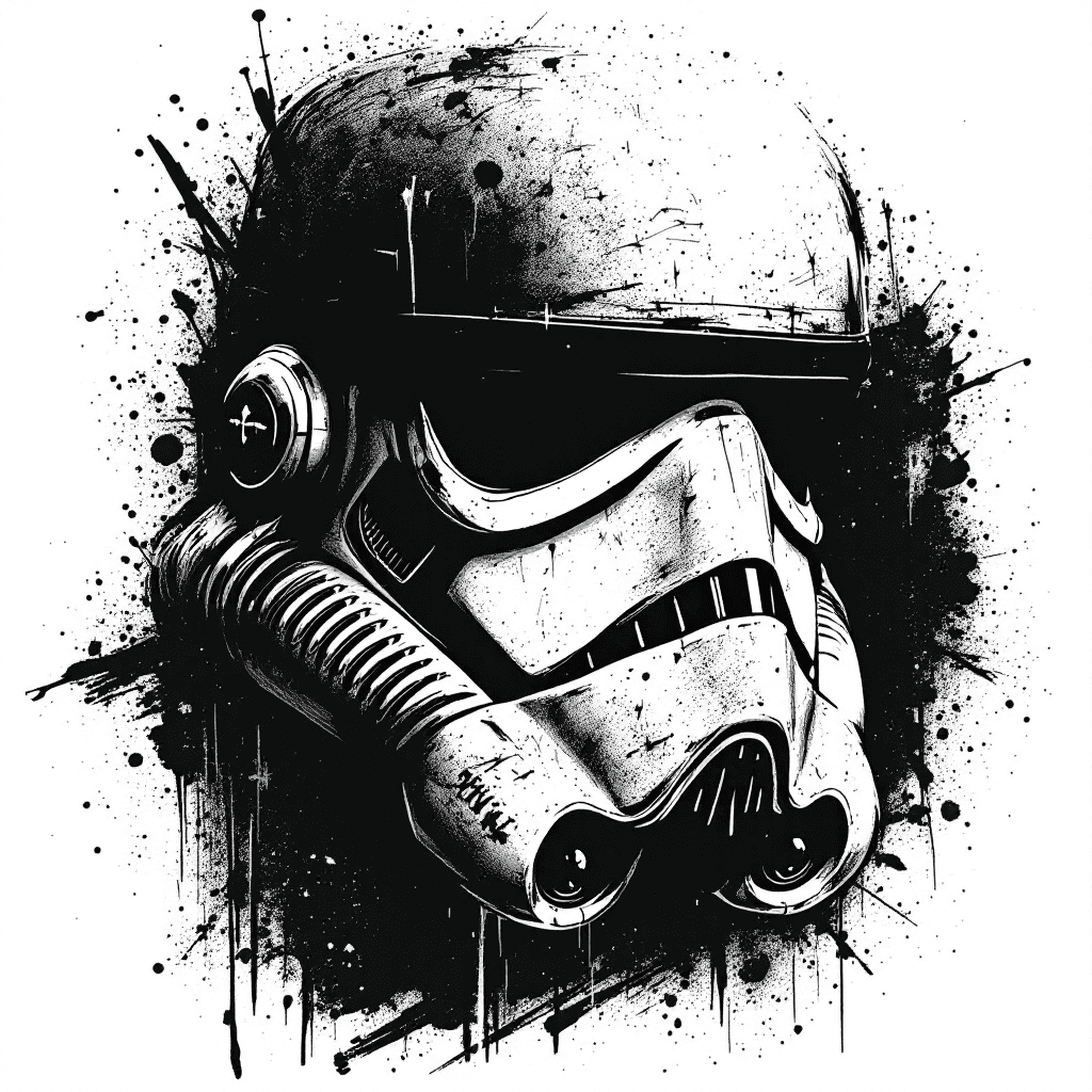 AI generated: distressed design for funny black  t shirt stormtrooper helmet