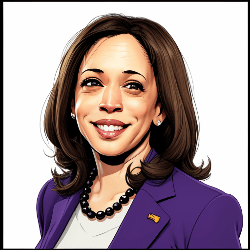 AI generated: cartoon, kamala harris headshot, white background, smiling