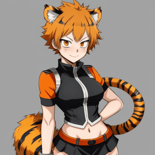 AI generated: anime female character design, my hero academia, MHA, BNHA, Hero costume, tiger ear and tail, short ...