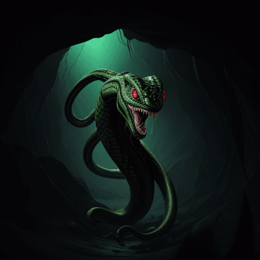 AI generated: Full body photo of a scary alien creature that looks like a snake with venom coming out from its mou...