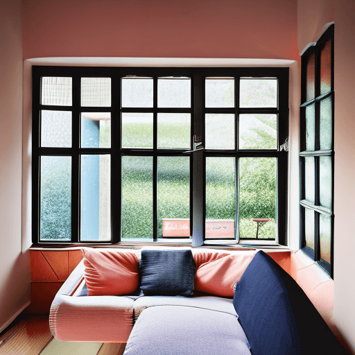 AI generated: High resolution photography interior design, dreamy sunken living room conversation pit, wooden floo...
