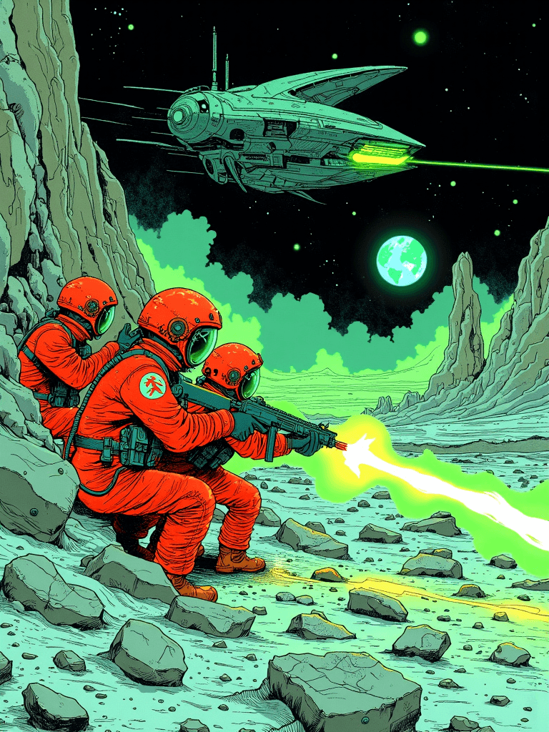 AI generated: A dark, gritty comic-style illustration, rich with hand-drawn textures, heavy inking, and a worn, we...