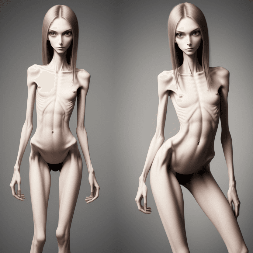 AI generated: extreme beautiful skinny
 slender face of skinny (almost anorexic) girl with a very thin belly

