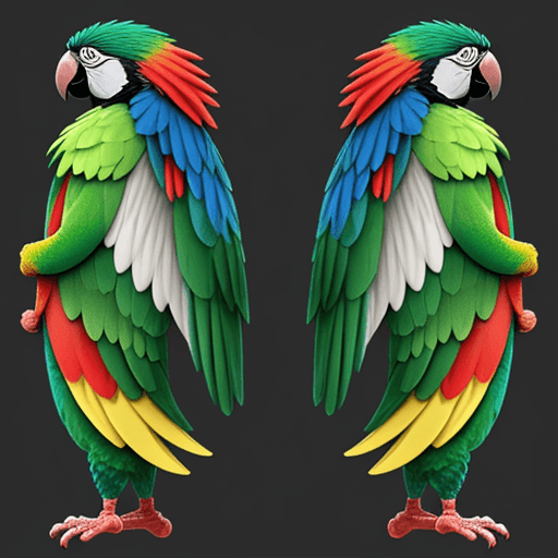 AI generated: Parrot anime turnaround view front and side view