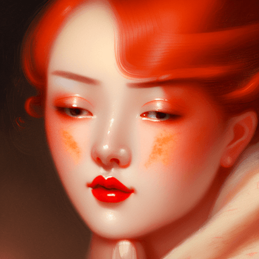 AI generated: A woman with red lipstick, in the style of soft and dreamy atmosphere, transparent/translucent mediu...