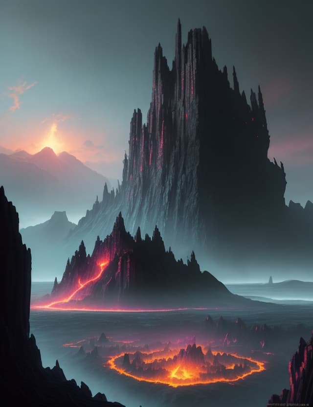 AI generated: matte painting scenery, ancient dungeon, D&D, no people, barren, fantasy game,lava land,  cell shade...