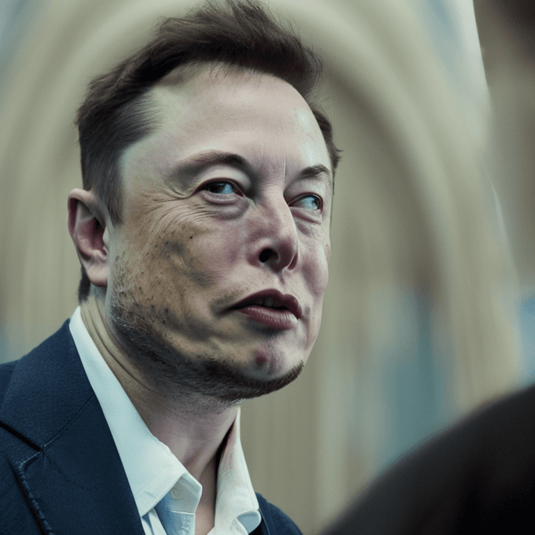 AI generated: front shot of (Elon Musk) with the (blue (twitter) bird) perched on his shoulder, 8k, hyperrealistic...