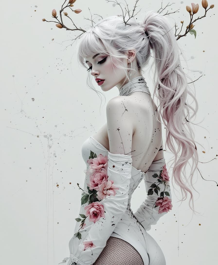AI generated: "Luis Royo White Maximalistic white cyberpunk ultra white splash graffitti messy sassy, bubbly yet d...