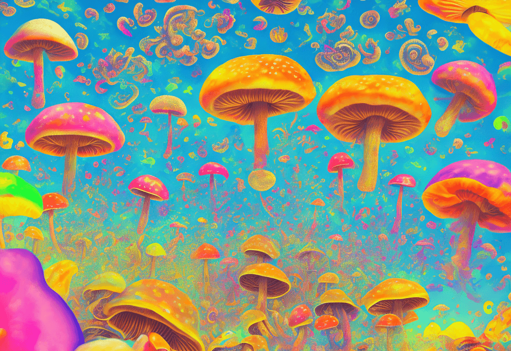 AI generated: Hyper realistic Psychedelic air ticket, mushrooms, happiness, colorful, name of the passenger Miguel...