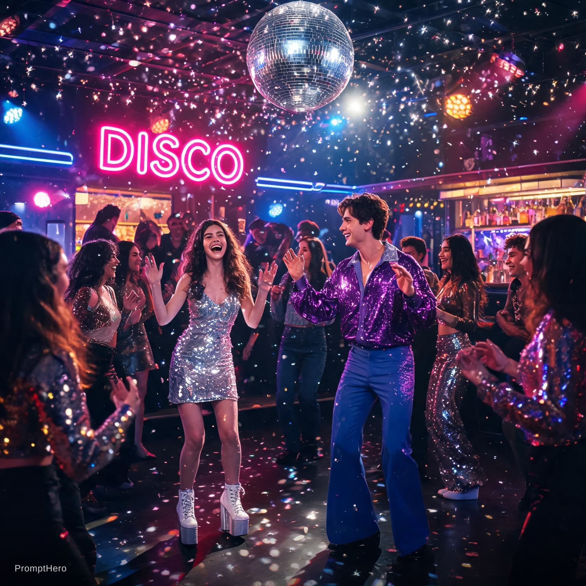 AI generated: Having fun at disco club