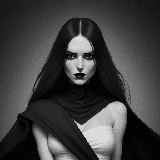 AI generated: a black and white photo of a woman in a dress, rick owens, dramatic magic, photo, 4k, visage doux, u...