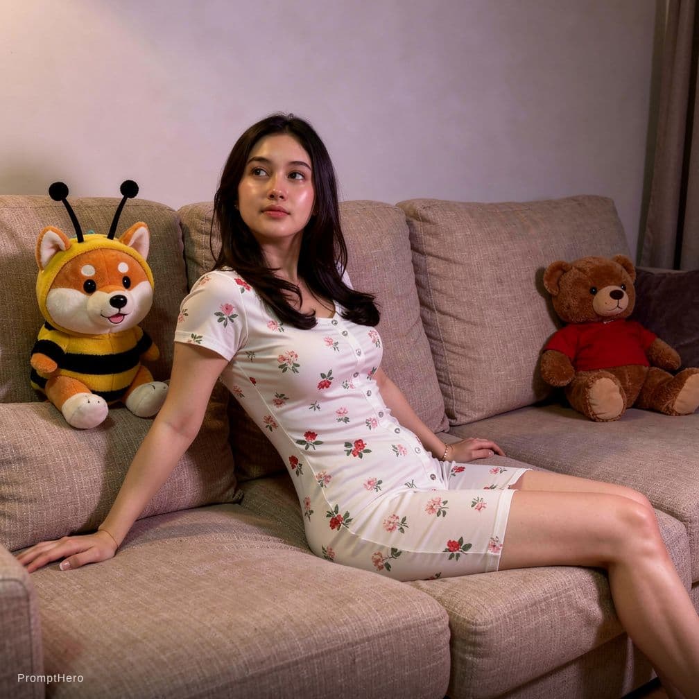 AI generated: A highly detailed and photorealistic indoor medium photograph of a woman with the exact same facial ...