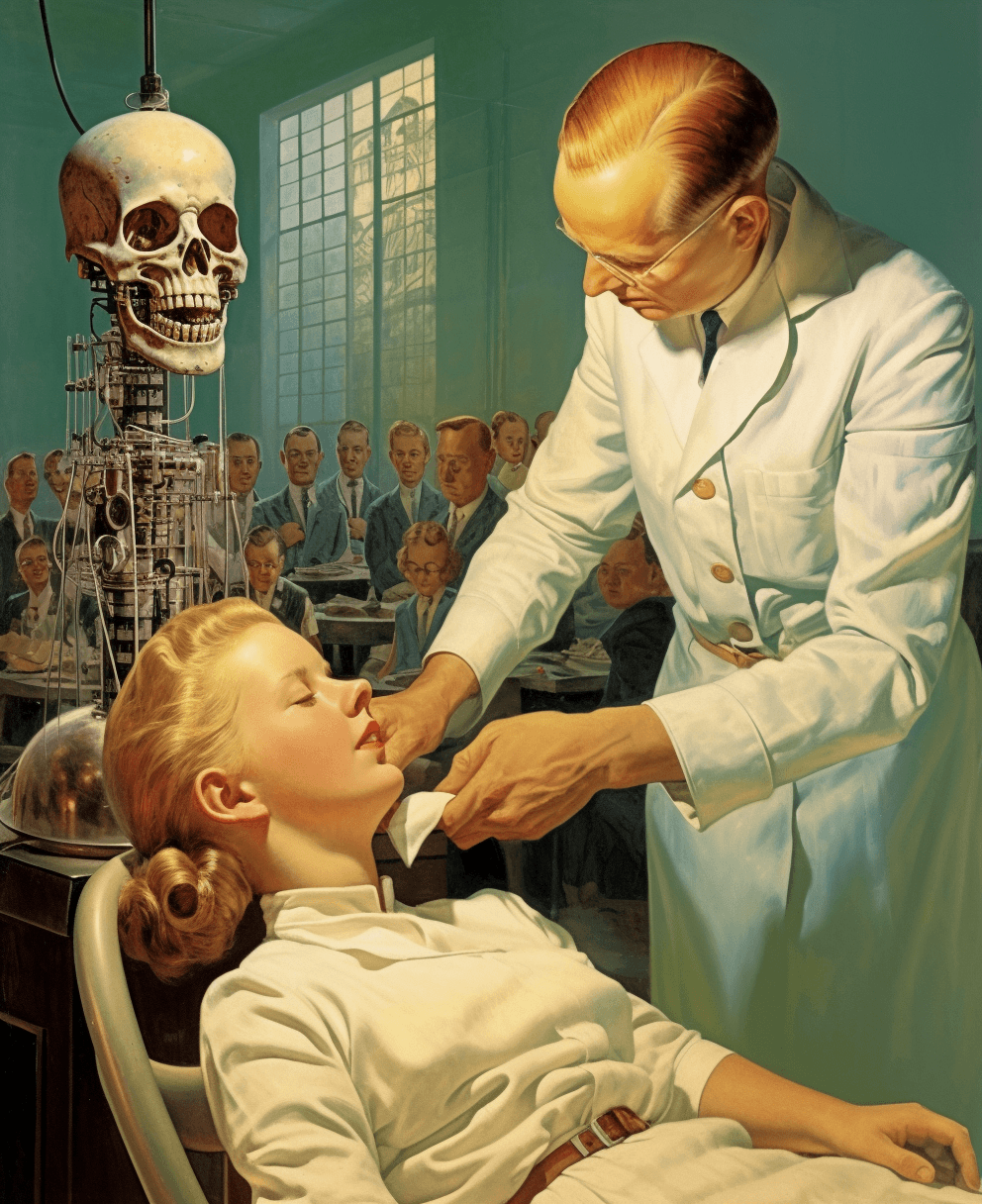 AI generated: an old postcard showing a london hospital, in the style of surreal robotics, figurative precision, m...