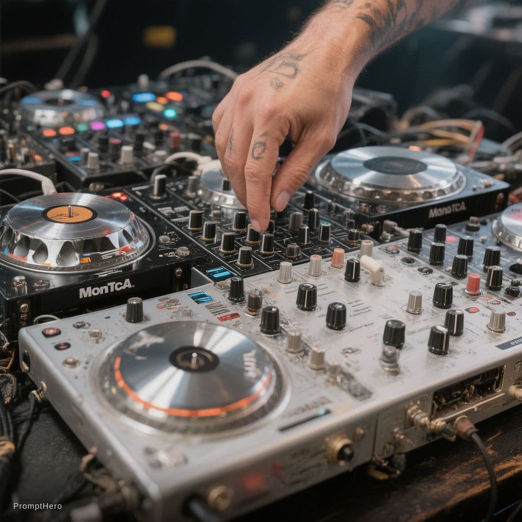 AI generated: MONO MEZCLANDO EN MESA DE DJ