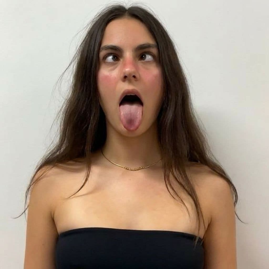 AI generated: Stick my tongue out with my mouth wide open so I’m making the ahegao face with my eyes crossed looki...