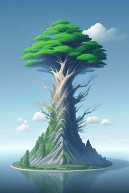 AI generated: mystical Sky Island,,in mid-air,a colossal withered tree,Unveil the secrets hidden in the sky,by chi...