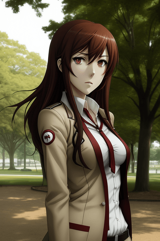 AI generated: Makise Kurisu from Steins;Gate, girl, beauty, in a park.