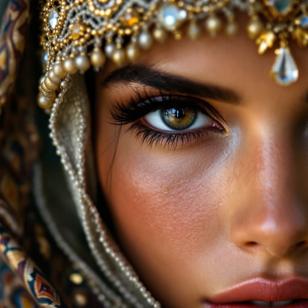AI generated: A close-up color portrait of a woman resembling Claudia Cardinale from Algeria, the woman's face hig...
