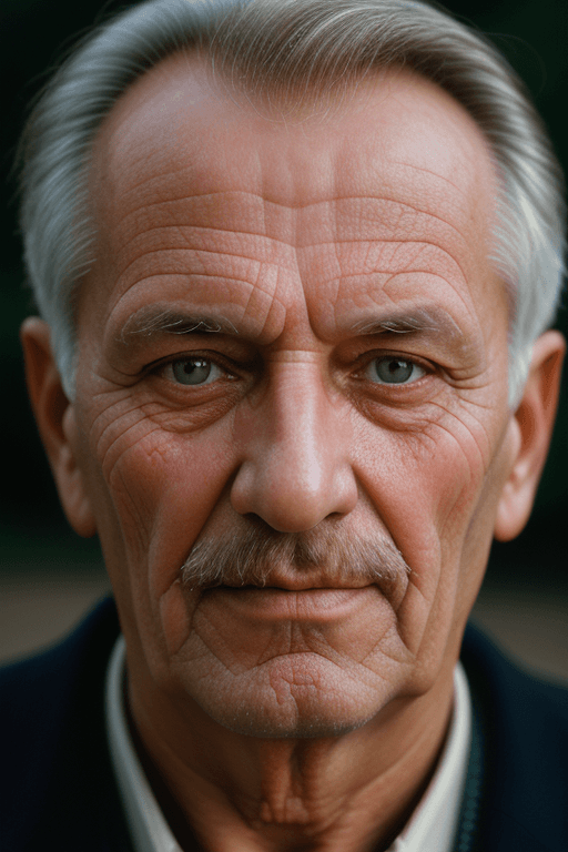 AI generated: Portrait photo of a 60 year old hungarian man, close-up, face, dimly lighting, 35mm film photography...