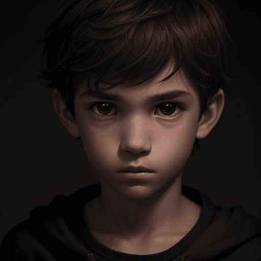 AI generated: boy wanderer close-up on a dark background