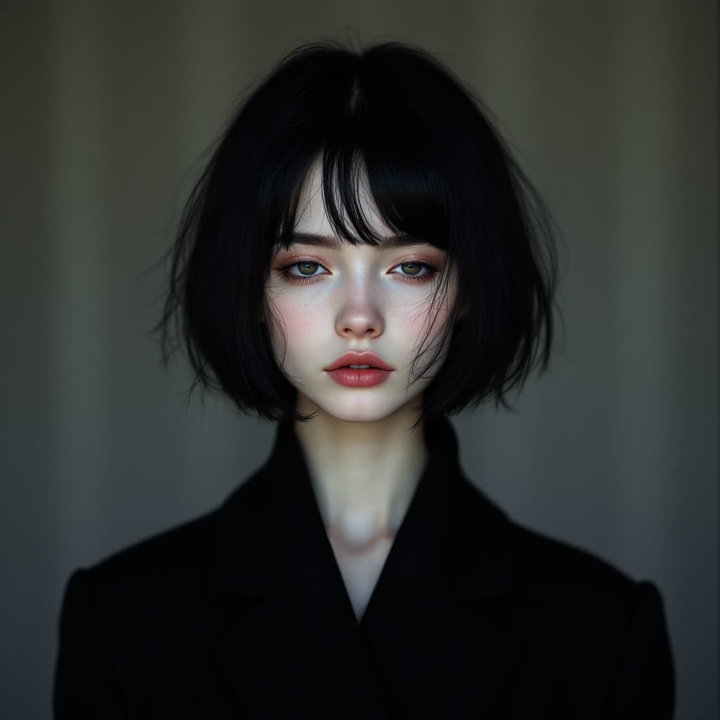 AI generated: thick tall female white skin black hair