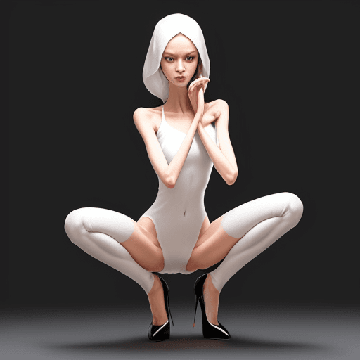 AI generated: very slim girl, with long curved claws, with skinny legs and long skinny calves in high heels and sq...