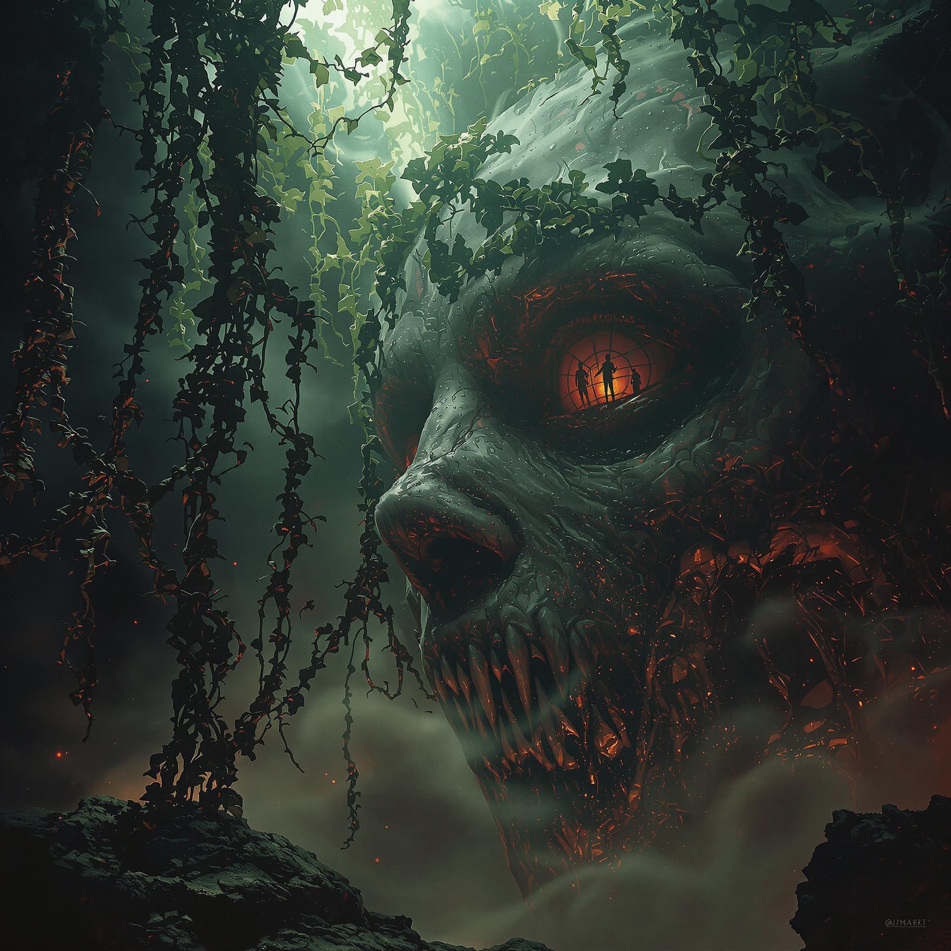 AI generated: ivy, creepy, art by aaron horkey, smoke, Sci-Fi, liquid, art by peter mohrbacher, vfx, detailed face...