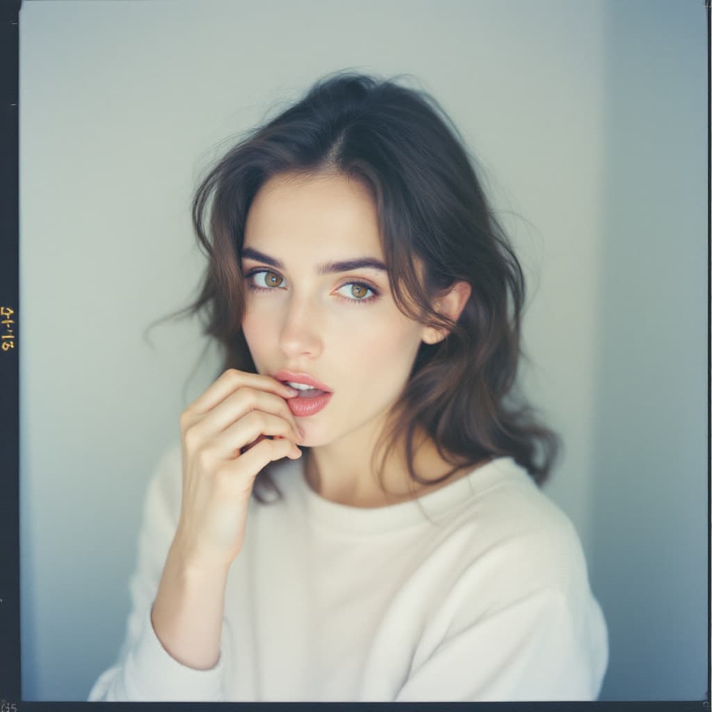 AI generated: Jennifer Connelly, biting her lip, 18-21 years old, brown hair, high-quality photo portrait, shot on...