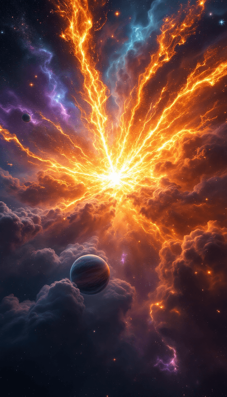 AI generated: A massive cosmic explosion in deep space, resembling a supernova or the birth of a new galaxy. Fiery...