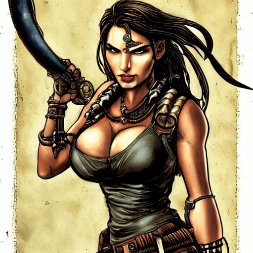 AI generated: Steampunk Portrait of Lara Croft, detailed, comic style, jim lee!!!