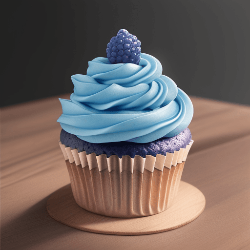 AI generated: a bluebery cupcake on a   have bluebery on it,
wooden table, 