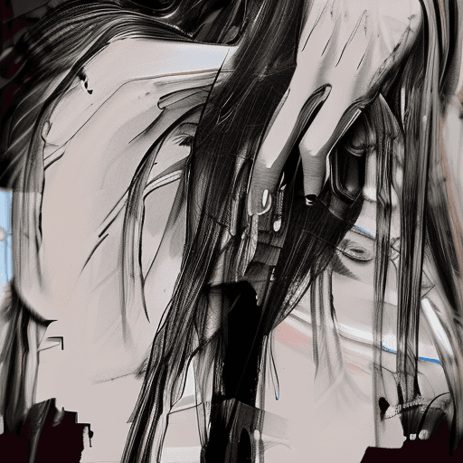 AI generated: aesthetic, painterly style, modern ink, Asian girl, sensual, sultry, dark blouse, expressive pose, u...