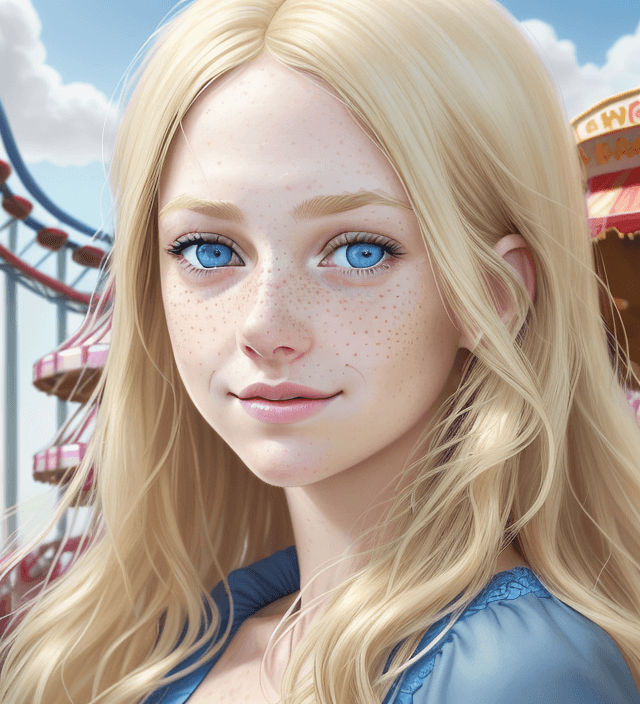 AI generated: Simulate a hyper-realistic portrait of a young woman with light blonde hair and blue eyes, fair comp...