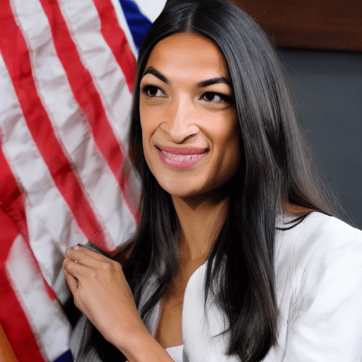 AI generated: AOC getting dressed, embarrassed expression, she's smiling, 