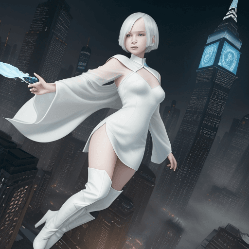 AI generated: Alabaster is a Chinese female, age 18, beautiful, short white bob hair. Full body image, best qualit...