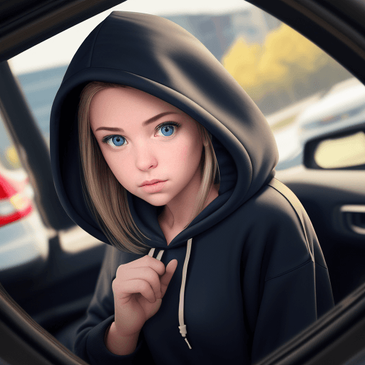 AI generated: Hyper realistic eye level photo of a girl putting on a hooded sweatshirt from rearview