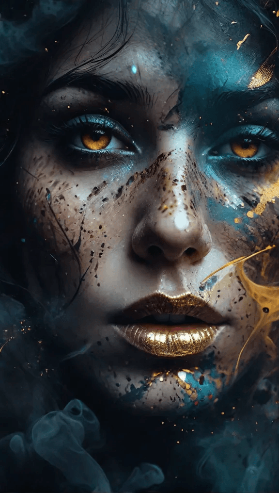 AI generated: A captivating, dark fantasy portrait featuring a vibrant colorful abstract close-up of a face. The s...