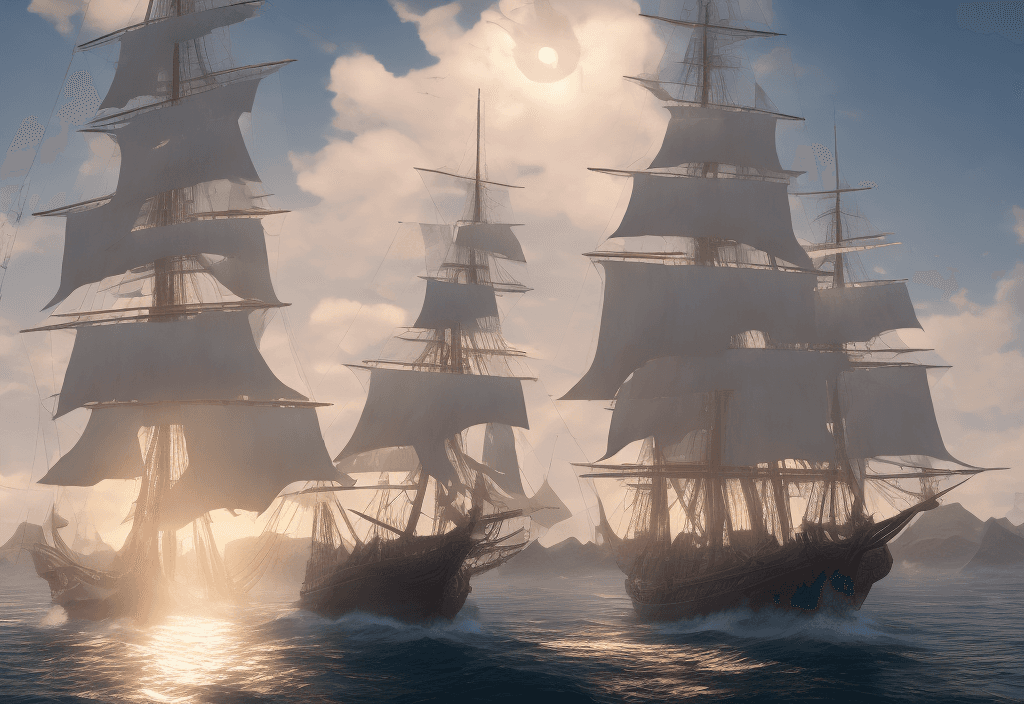 AI generated: Photo of a ultra realistic sailing ship, dramatic light, pale sunrise, cinematic lighting, battered,...