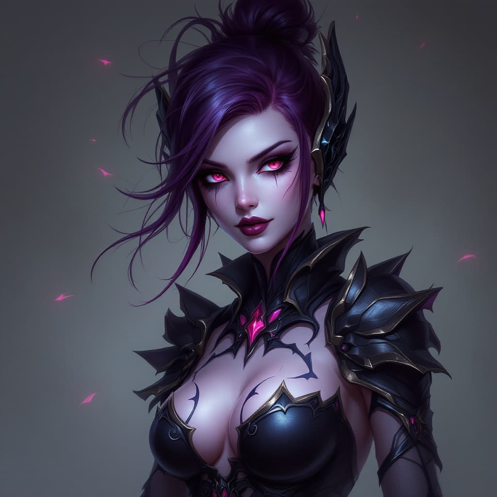 AI generated: arcane art style, league of legends, elise, black rose skin, without the mask