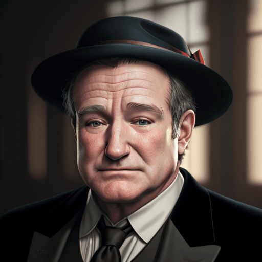 AI generated:  A hyperreal portrait of Robin Williams as Don Vito Corleone, Utilize Unreal Engine 5 to achieve a c...