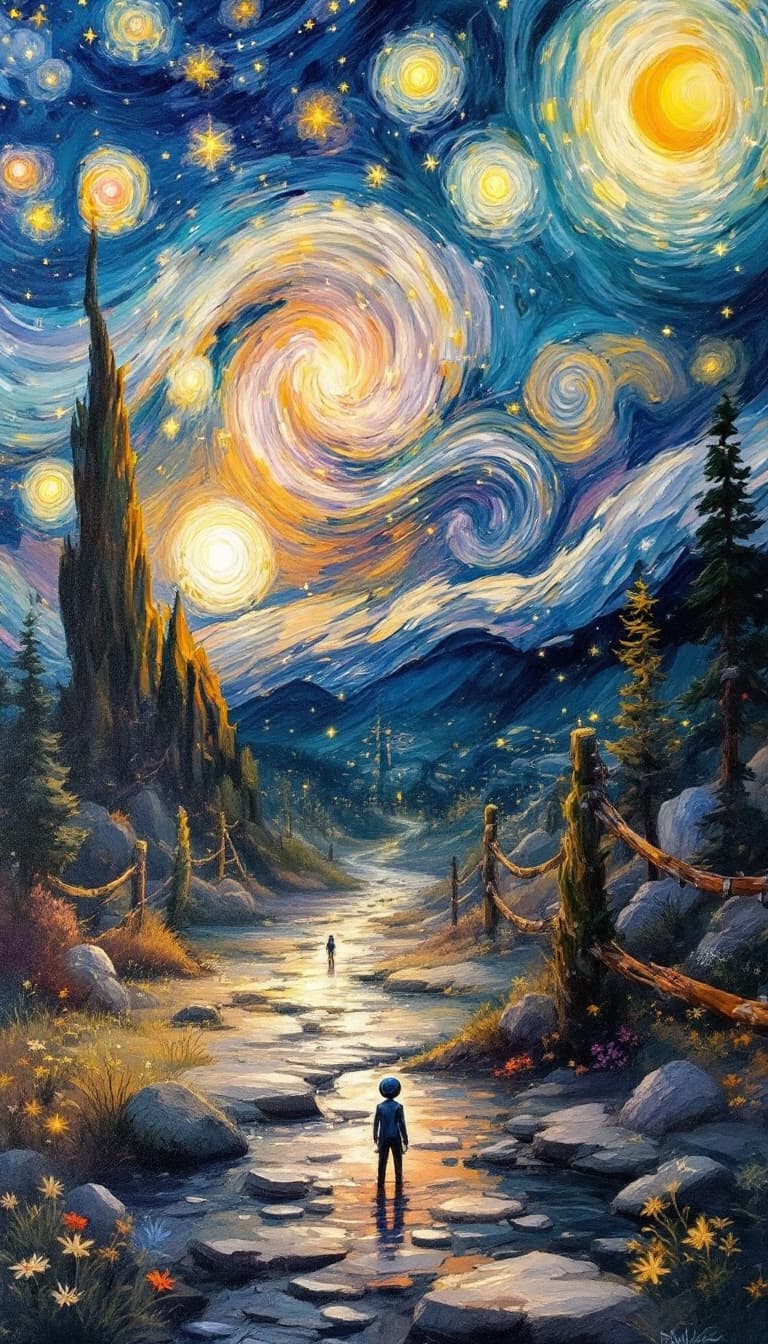 AI generated: Impressionist painting Dreamscape ((benderbot))   starry night painting by van gogh . Surreal, ether...