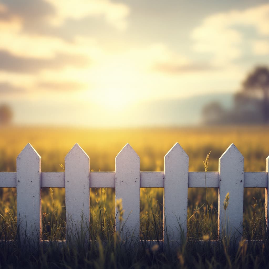 AI generated: picket fence in grass not a close up front view
