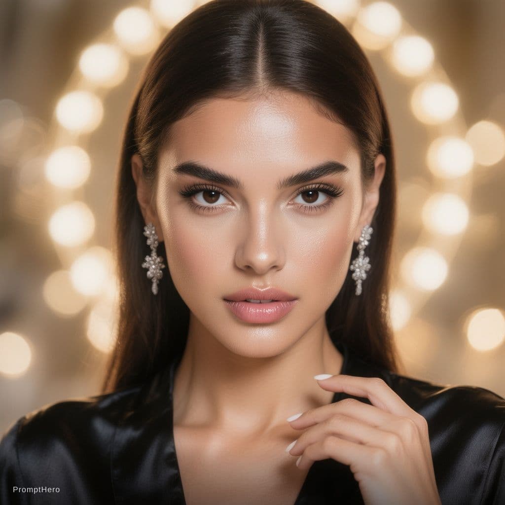 AI generated: Ultra-realistic high-end beauty portrait of a young woman with flawless, glowing skin and a dewy fin...