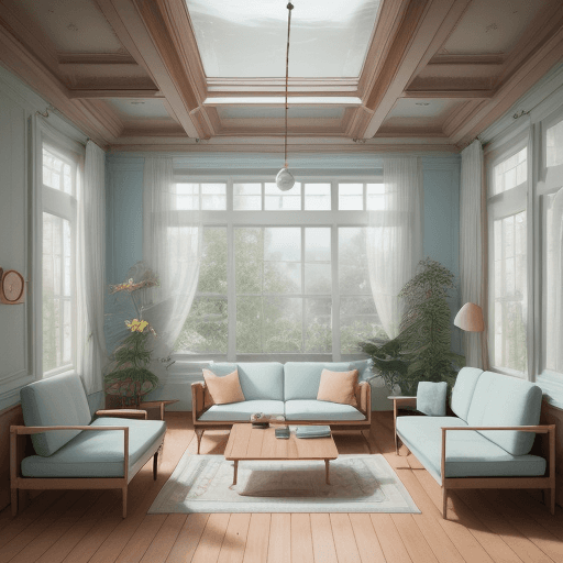 AI generated: High resolution photography interior design, dreamy sunken living room conversation pit, wooden floo...
