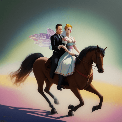 AI generated: Couple riding on a horse in a style of Wassily Kandinsky, realistic like in old Russian fairy tails,...