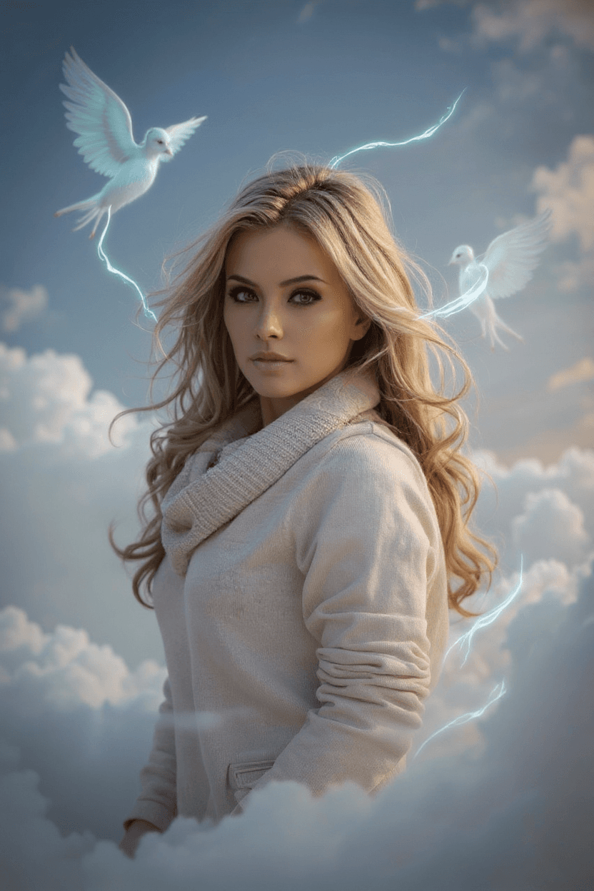 AI generated:  the realm of the Air, magical winds environment, spirits of the air and wind floating around, textu...