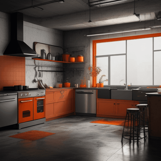 AI generated: an industrial kitchen at the worst war , There is parquet on the walls, scoops and spatula-like item...