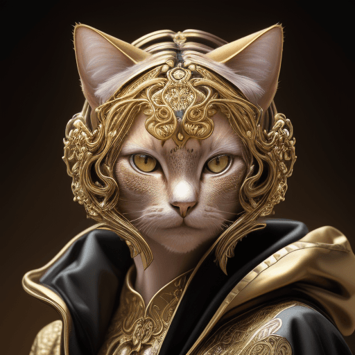 AI generated: hyper realism, beautiful, photo realistic, detailed, art nouveau, cat head humanoid body, wearing a ...