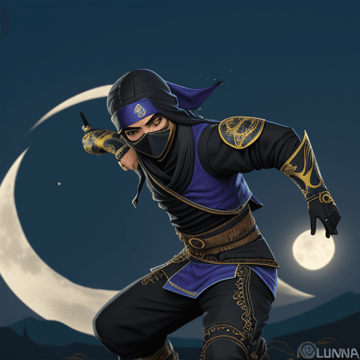 AI generated: ninja dorado en medio de luna llena 
