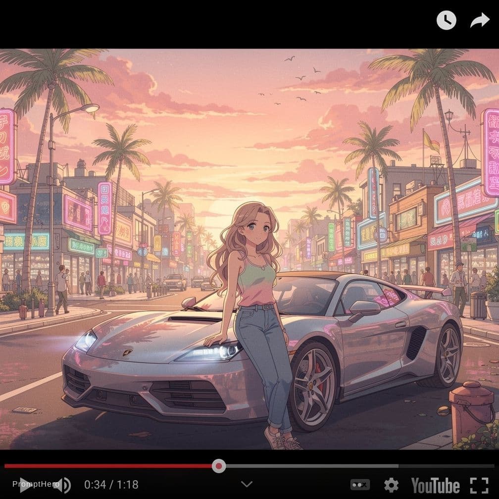 AI generated: Screengrab from new GTA VI Trailer, Ghibli style